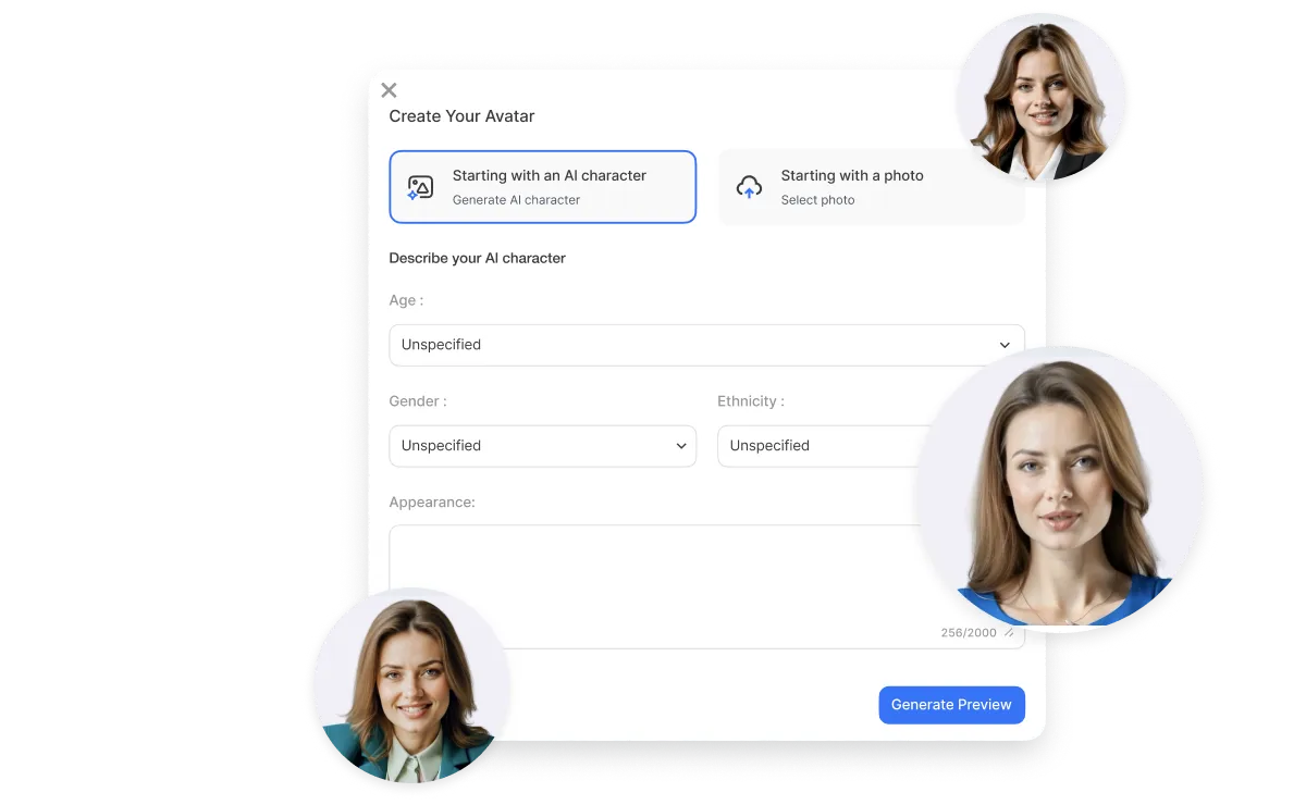 Visla AI Video Generator with customizable AI avatars for on-camera presence